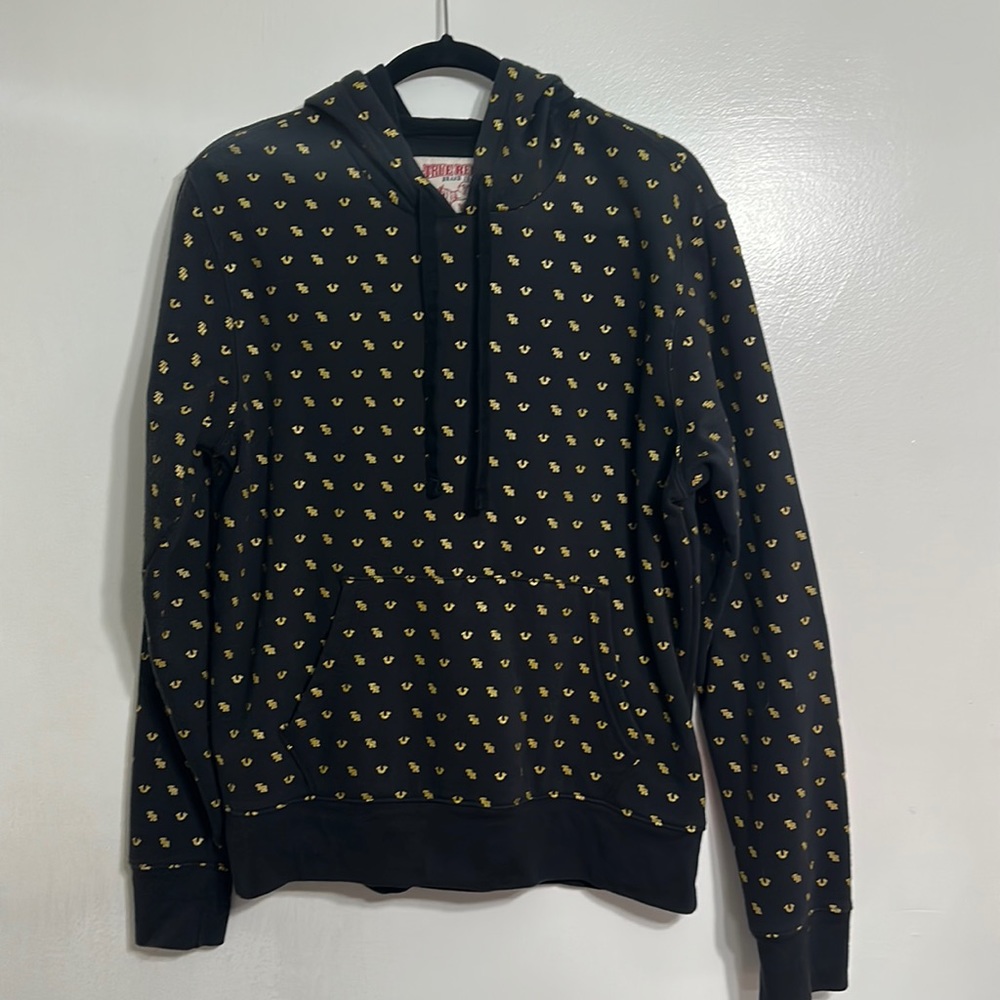 Black True religion monogram hoodie, size medium